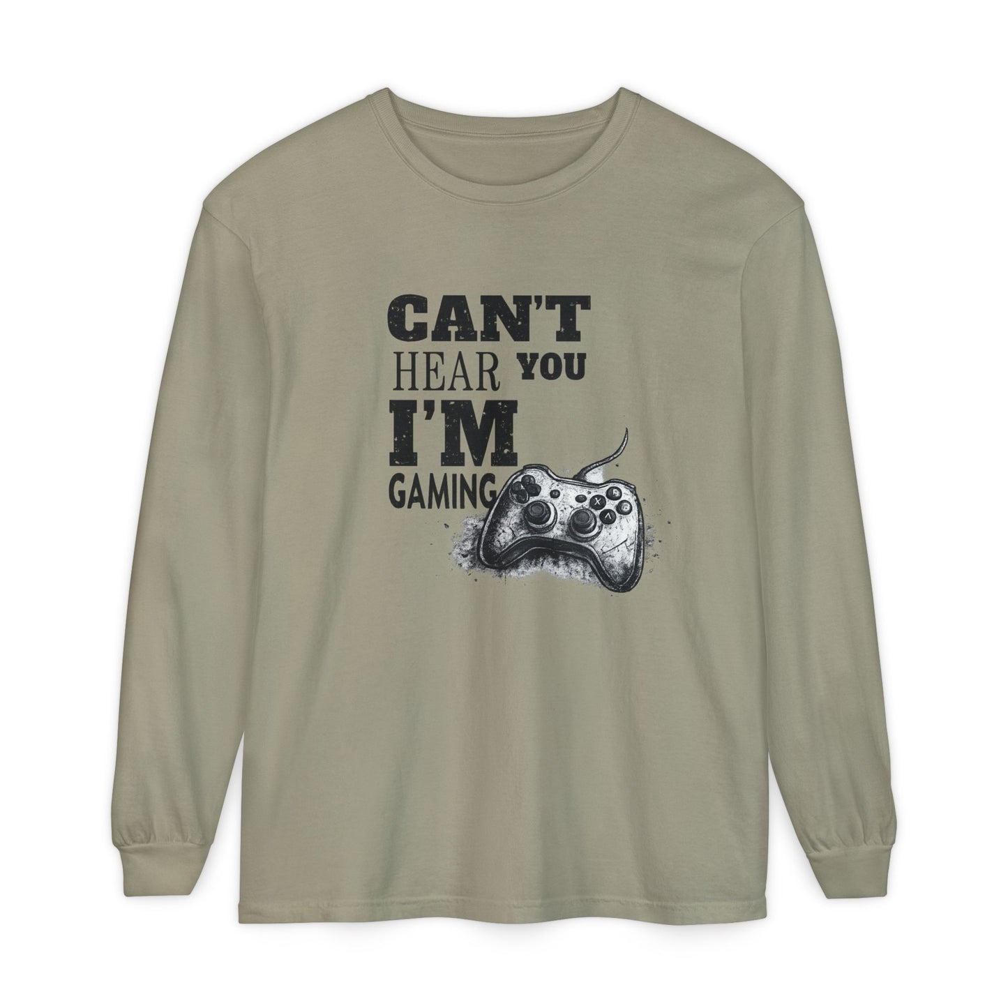 Gaming Long Sleeve Tee — "Can't Hear You I'm Gaming" Printed Graphic