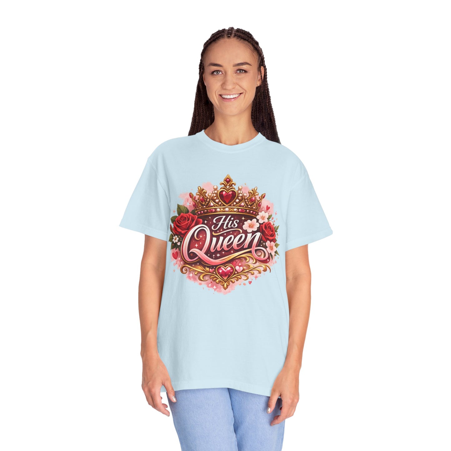 His Queen T-Shirt — Floral Crown Graphic Tee for Women | Romantic Couple Gift