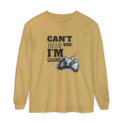 Gaming Long Sleeve Tee — "Can't Hear You I'm Gaming" Printed Graphic