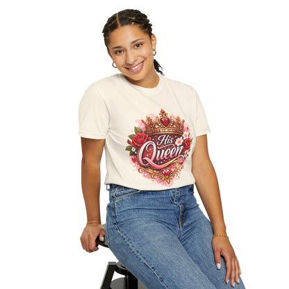 His Queen T-Shirt — Floral Crown Graphic Tee for Women | Romantic Couple Gift