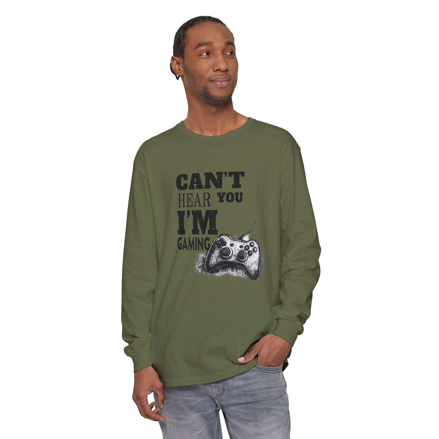 Gaming Long Sleeve Tee — "Can't Hear You I'm Gaming" Printed Graphic