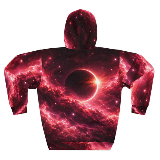 Galaxy Eclipse Pullover Hoodie — Red Nebula Space
