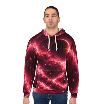 Galaxy Eclipse Pullover Hoodie — Red Nebula Space