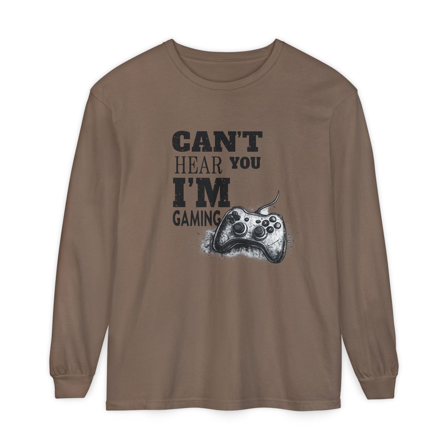 Gaming Long Sleeve Tee — "Can't Hear You I'm Gaming" Printed Graphic