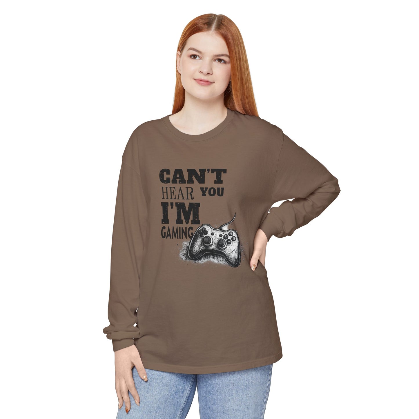 Gaming Long Sleeve Tee — "Can't Hear You I'm Gaming" Printed Graphic