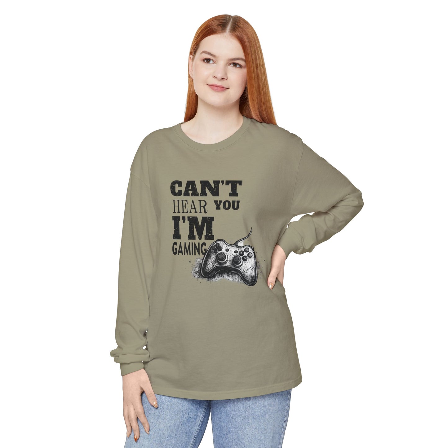 Gaming Long Sleeve Tee — "Can't Hear You I'm Gaming" Printed Graphic