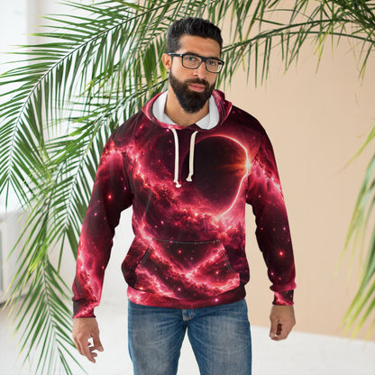 Galaxy Eclipse Pullover Hoodie — Red Nebula Space