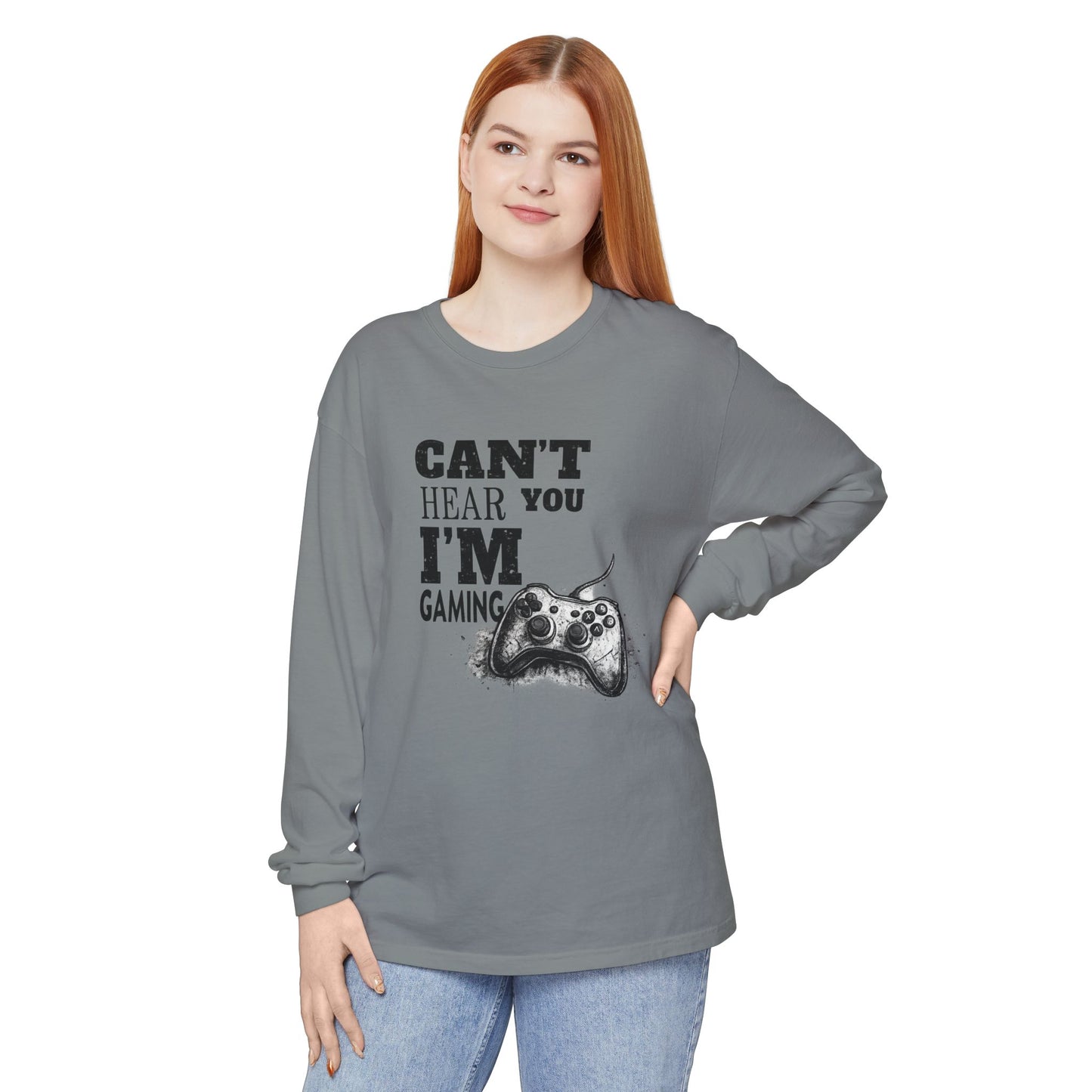 Gaming Long Sleeve Tee — "Can't Hear You I'm Gaming" Printed Graphic