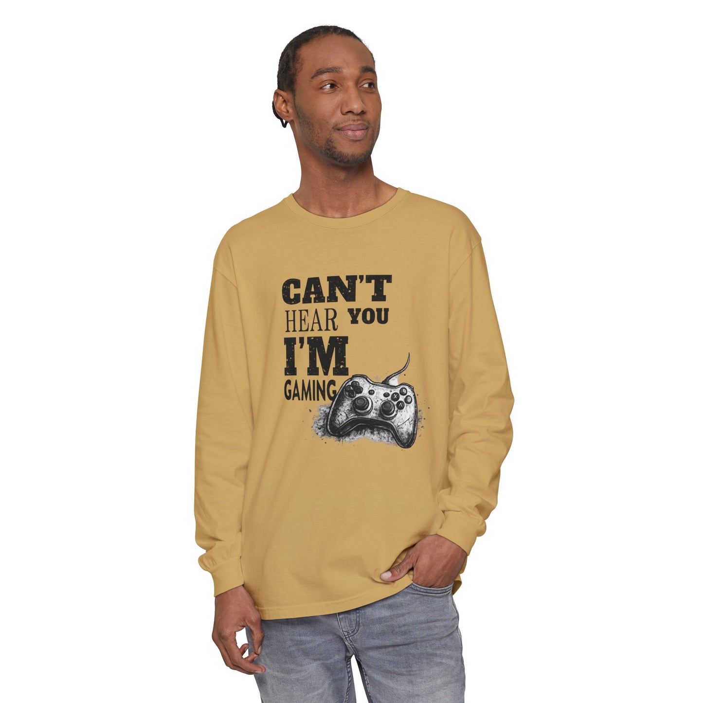 Gaming Long Sleeve Tee — "Can't Hear You I'm Gaming" Printed Graphic