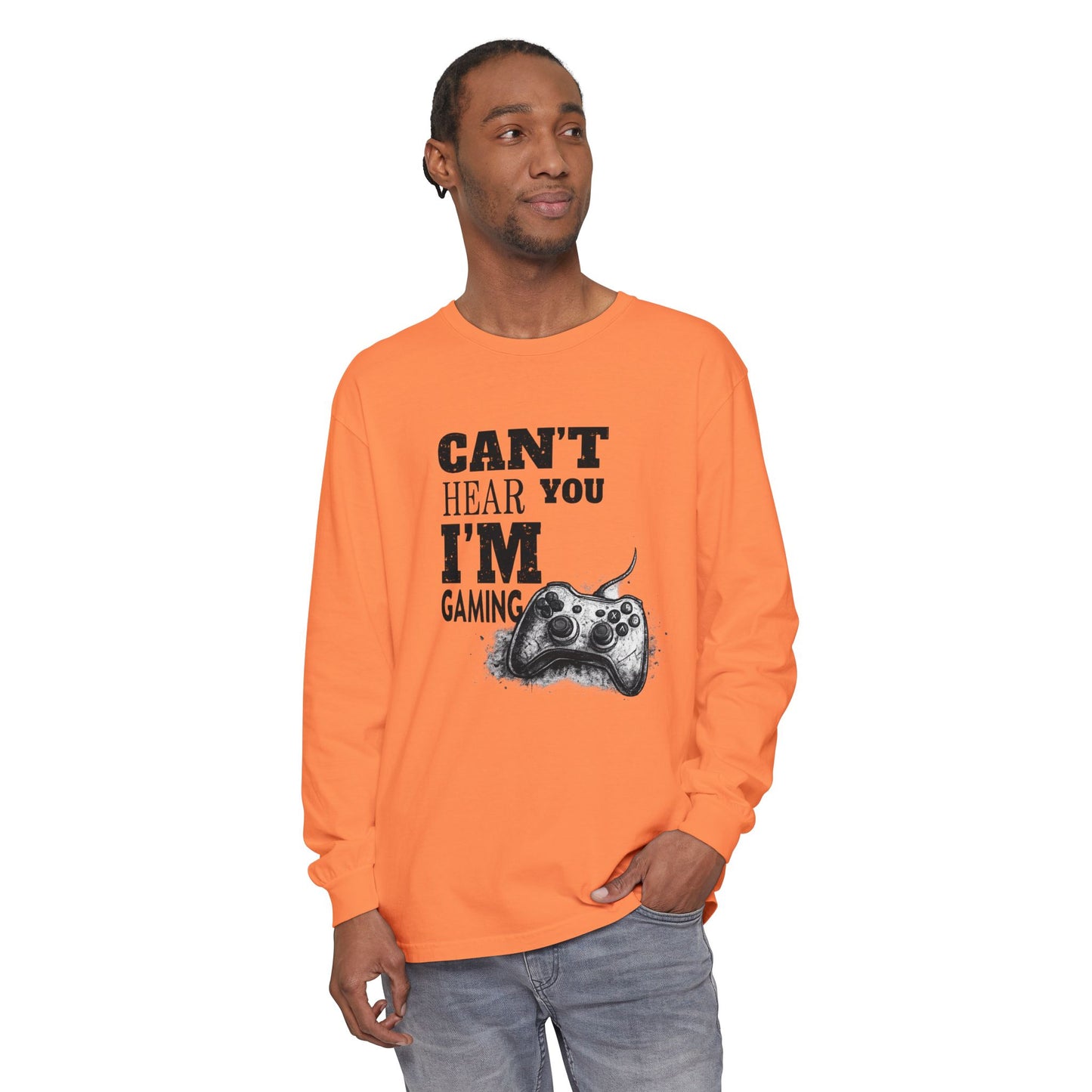 Gaming Long Sleeve Tee — "Can't Hear You I'm Gaming" Printed Graphic