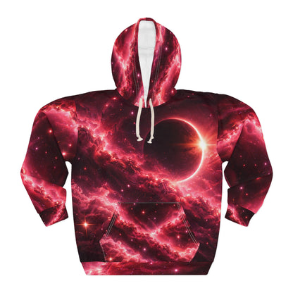 Galaxy Eclipse Pullover Hoodie — Red Nebula Space