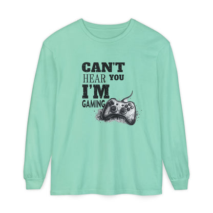 Gaming Long Sleeve Tee — "Can't Hear You I'm Gaming" Printed Graphic
