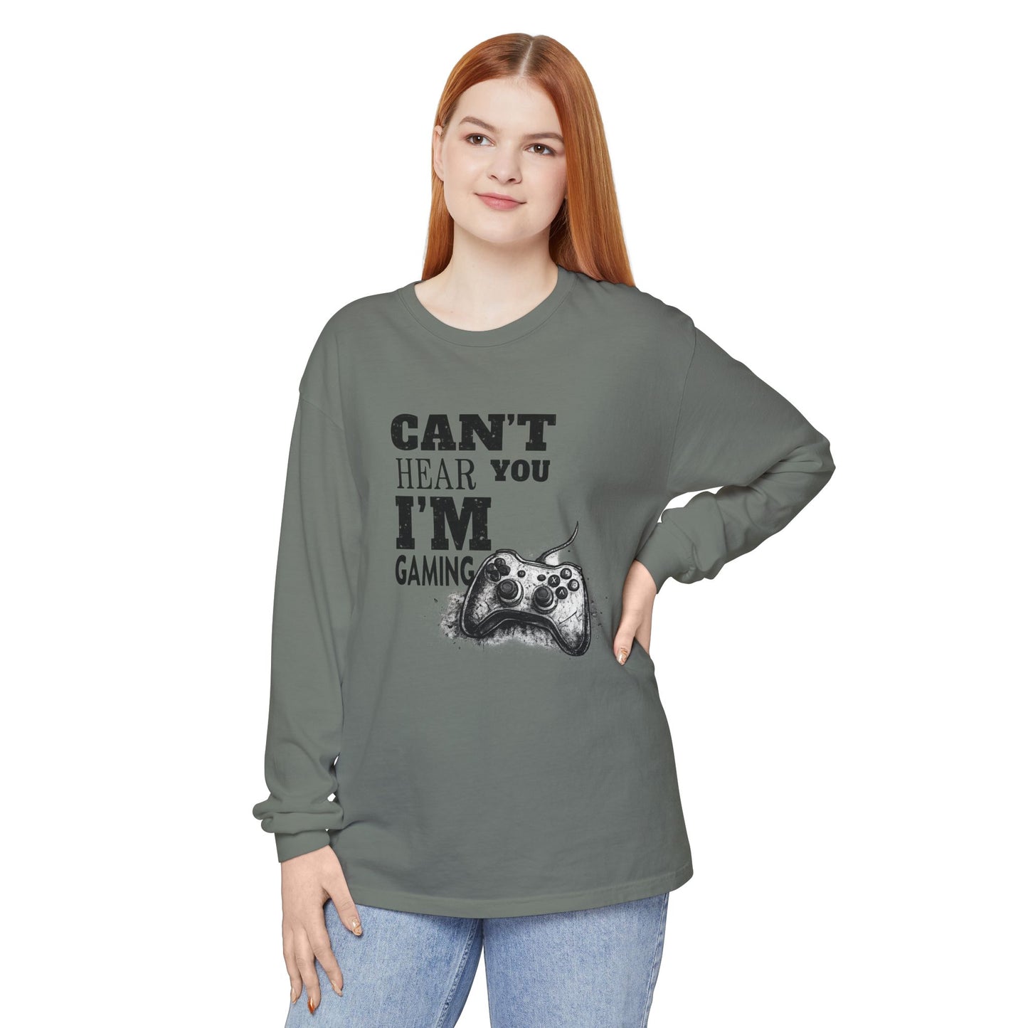 Gaming Long Sleeve Tee — "Can't Hear You I'm Gaming" Printed Graphic
