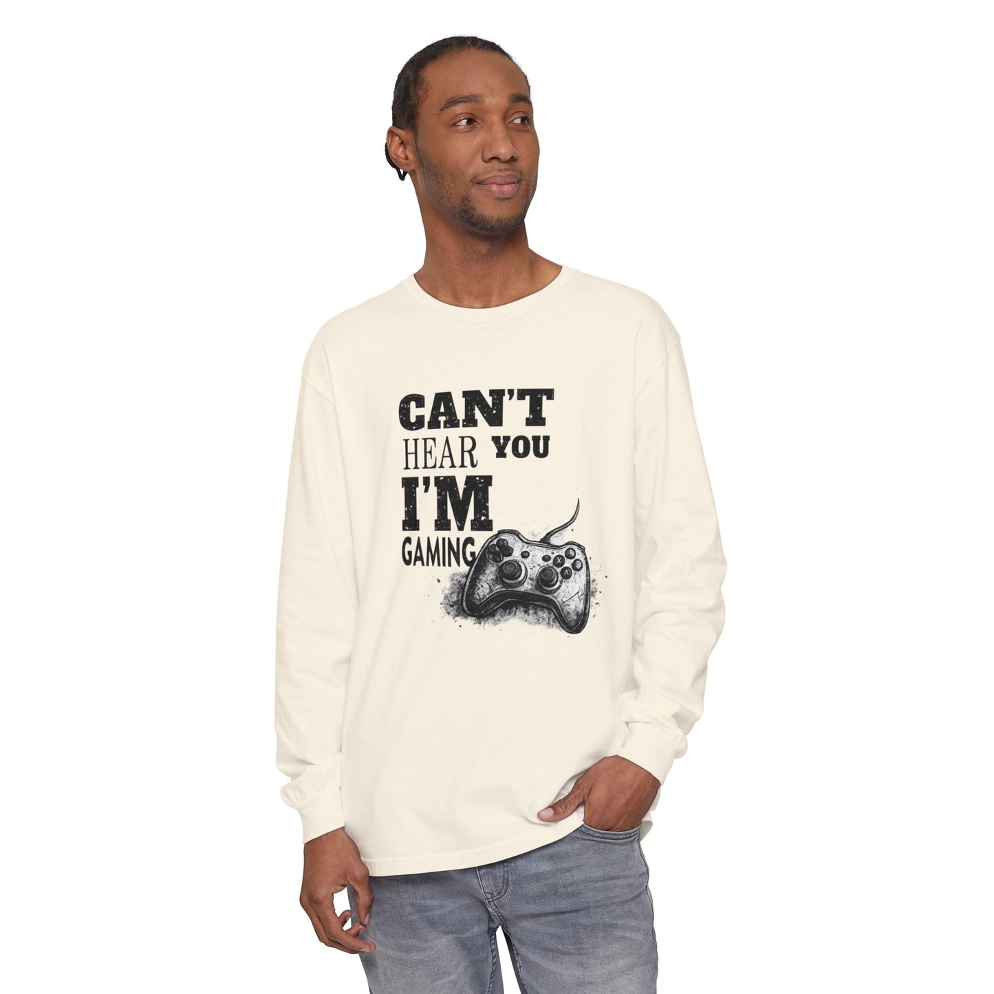 Gaming Long Sleeve Tee — "Can't Hear You I'm Gaming" Printed Graphic
