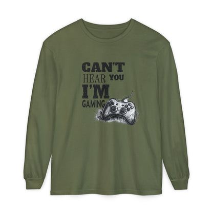 Gaming Long Sleeve Tee — "Can't Hear You I'm Gaming" Printed Graphic