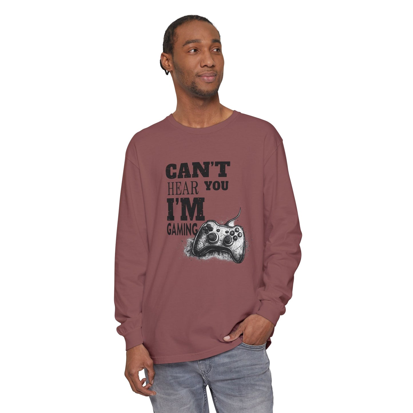 Gaming Long Sleeve Tee — "Can't Hear You I'm Gaming" Printed Graphic