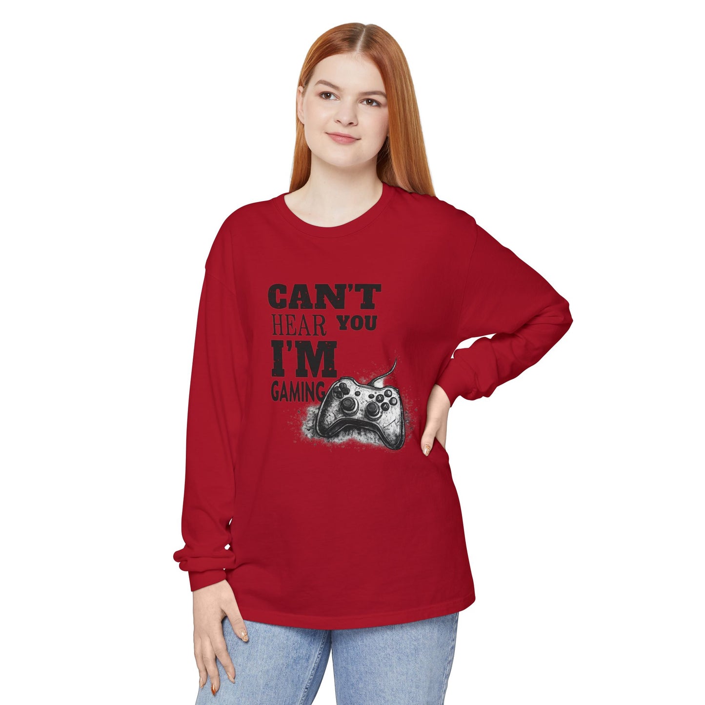 Gaming Long Sleeve Tee — "Can't Hear You I'm Gaming" Printed Graphic