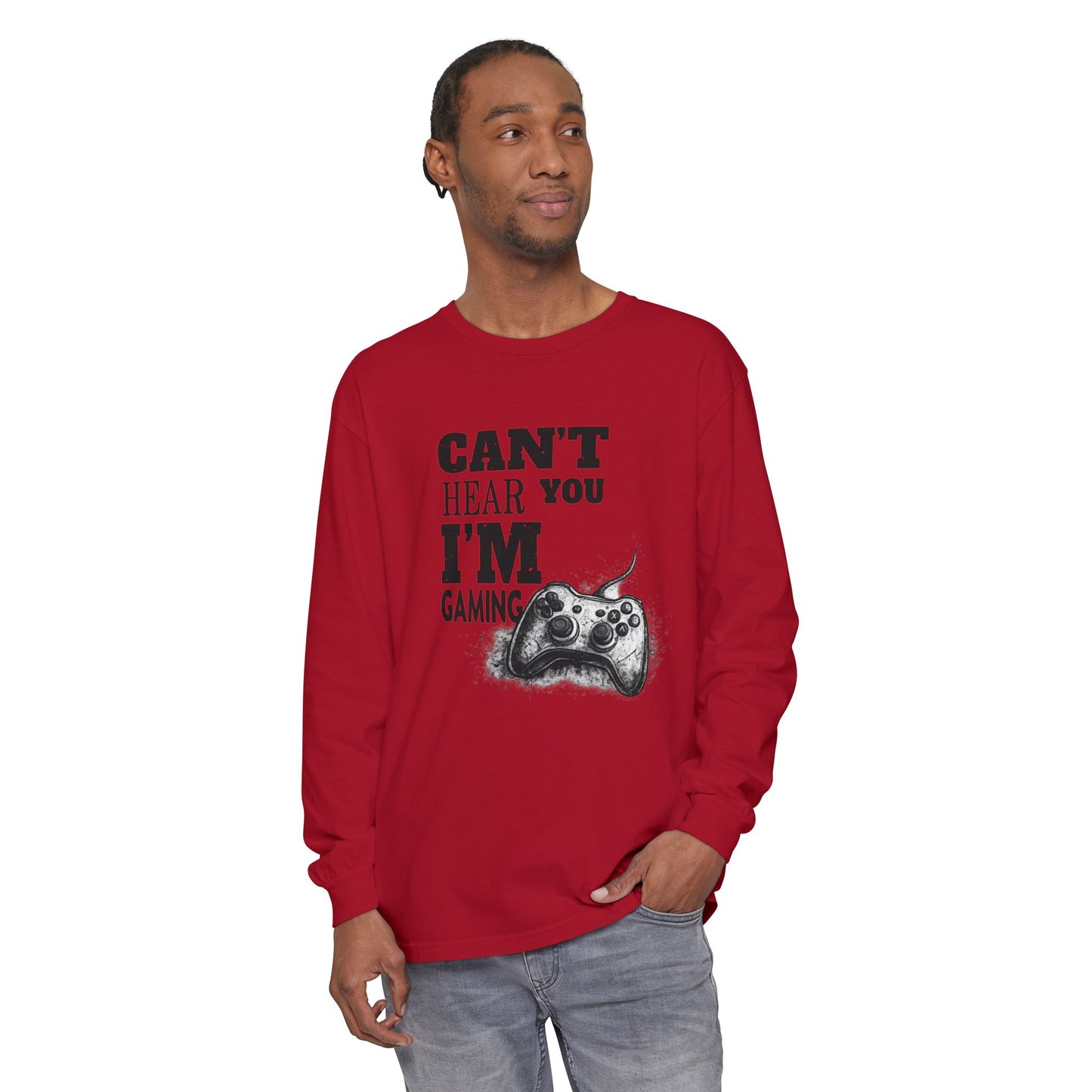 Gaming Long Sleeve Tee — "Can't Hear You I'm Gaming" Printed Graphic