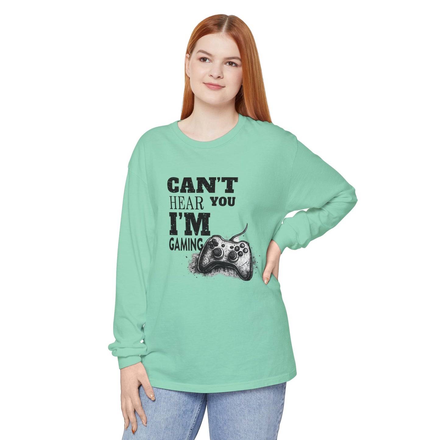 Gaming Long Sleeve Tee — "Can't Hear You I'm Gaming" Printed Graphic
