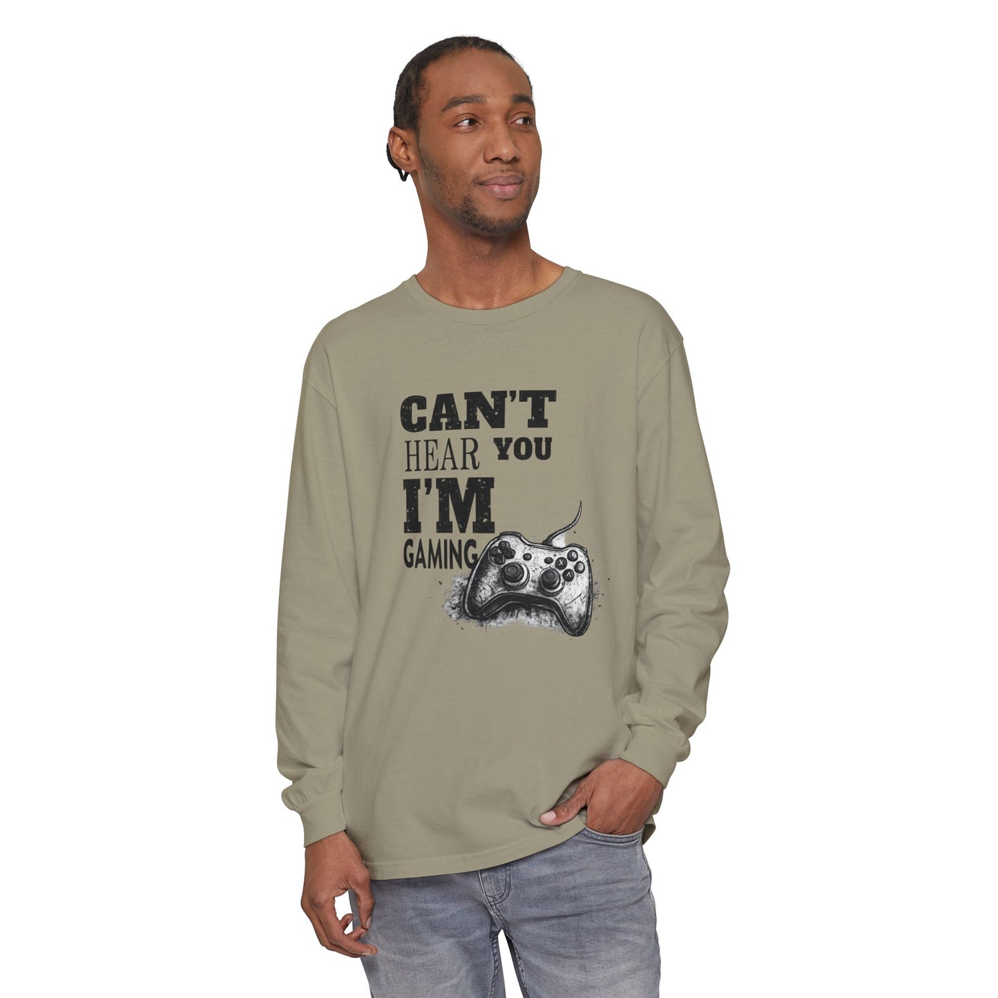 Gaming Long Sleeve Tee — "Can't Hear You I'm Gaming" Printed Graphic
