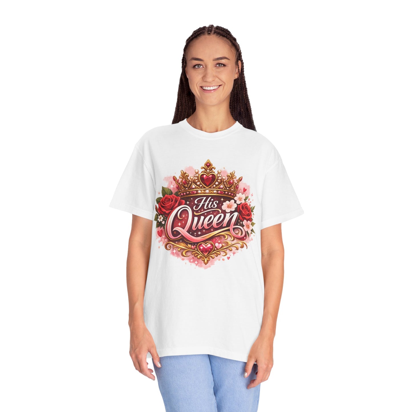 His Queen T-Shirt — Floral Crown Graphic Tee for Women | Romantic Couple Gift