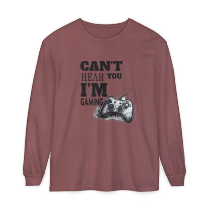Gaming Long Sleeve Tee — "Can't Hear You I'm Gaming" Printed Graphic