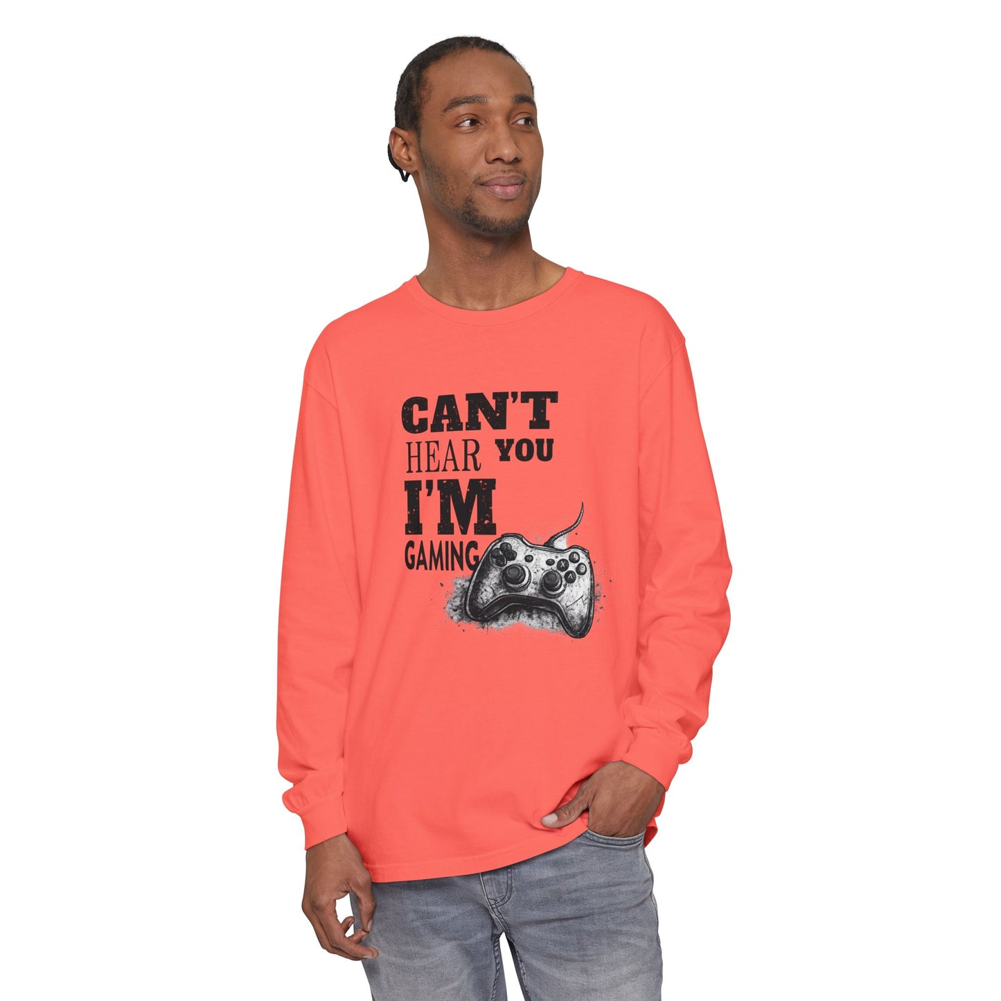 Gaming Long Sleeve Tee — "Can't Hear You I'm Gaming" Printed Graphic