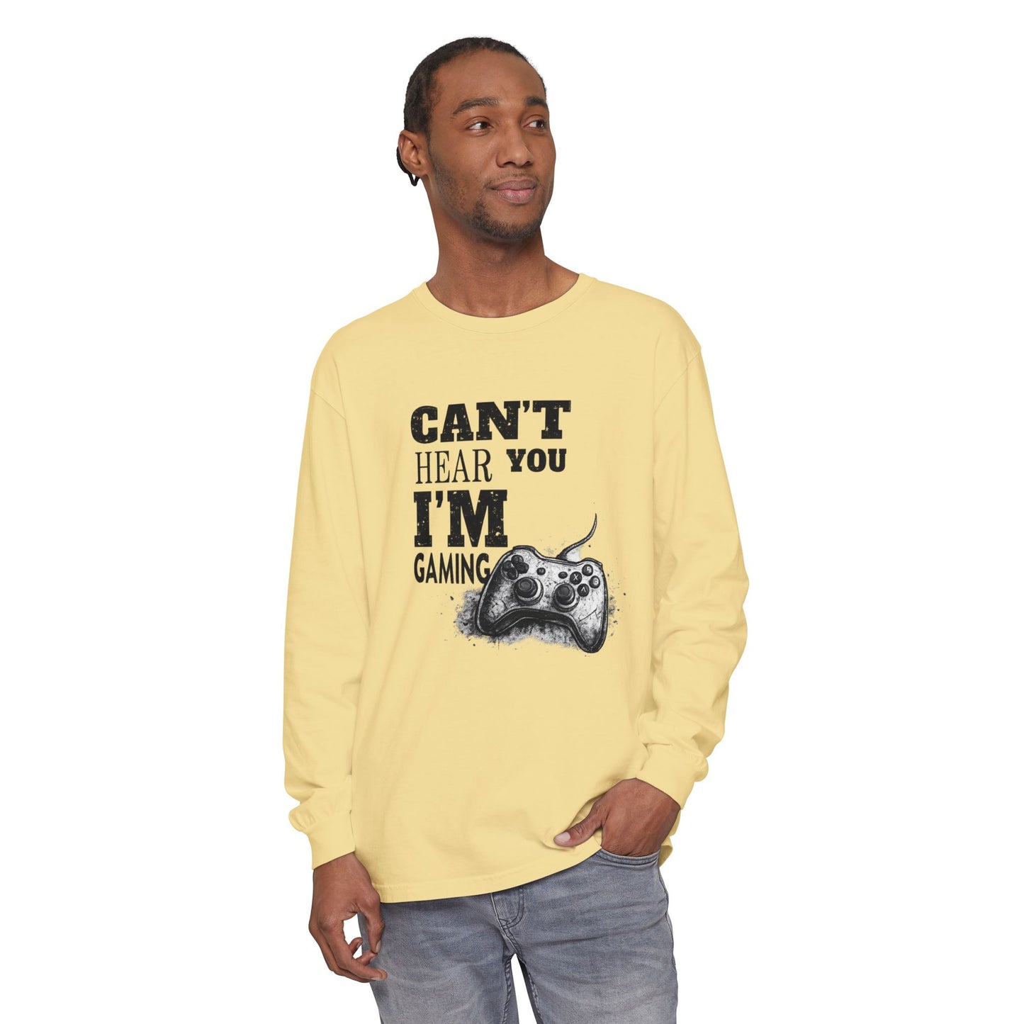 Gaming Long Sleeve Tee — "Can't Hear You I'm Gaming" Printed Graphic