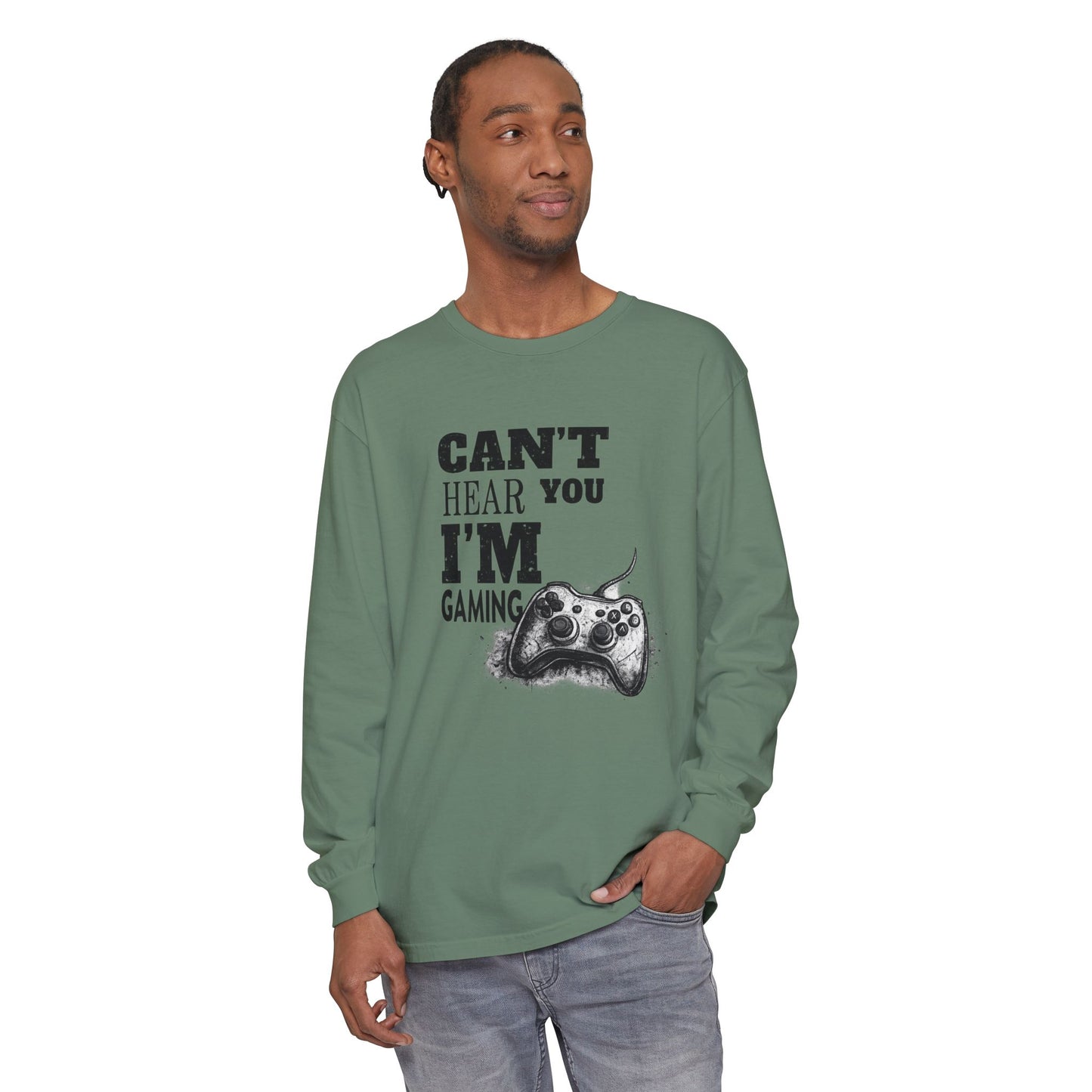 Gaming Long Sleeve Tee — "Can't Hear You I'm Gaming" Printed Graphic