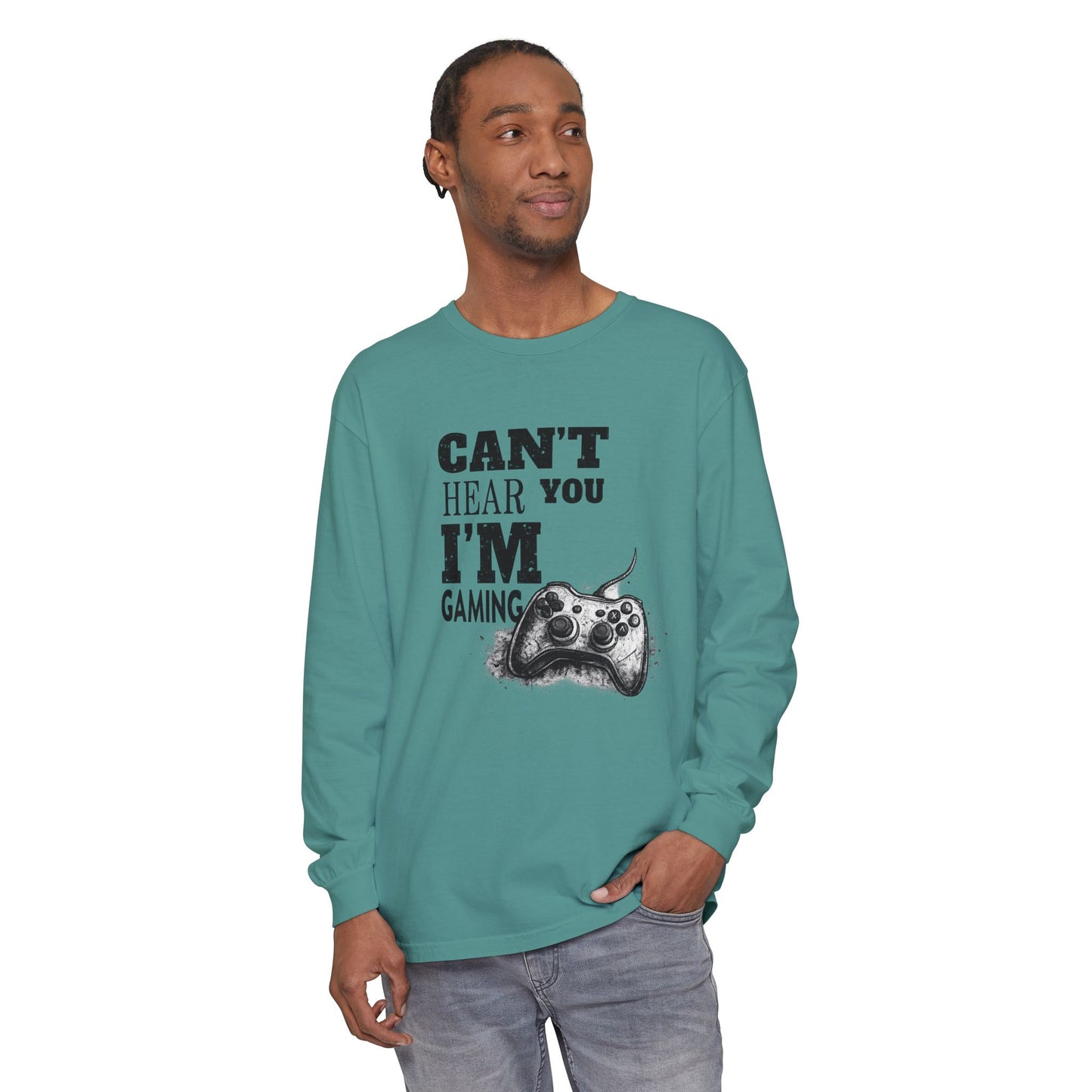 Gaming Long Sleeve Tee — "Can't Hear You I'm Gaming" Printed Graphic