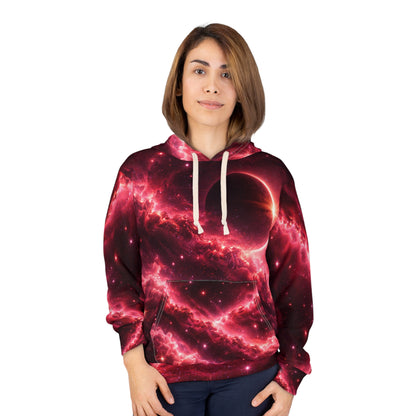 Galaxy Eclipse Pullover Hoodie — Red Nebula Space